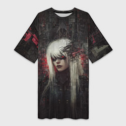Футболка женская длинная Беловолосая девушка-киборг, цвет: 3D-принт