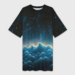 Женская длинная футболка Облака и черное небо текстура