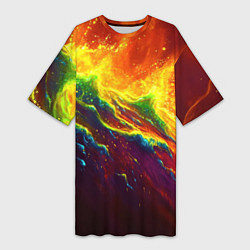 Женская длинная футболка Абстрактные волны с огнем
