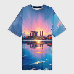 Футболка женская длинная Античный островок, цвет: 3D-принт