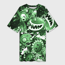 Женская длинная футболка Растения против зомби в зеленом цвете