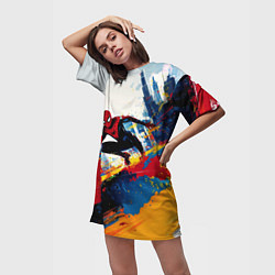 Футболка женская длинная Человек - паук и пролитая краска, цвет: 3D-принт — фото 2