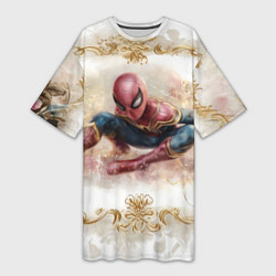 Футболка женская длинная Человек - паук розы и узоры, цвет: 3D-принт