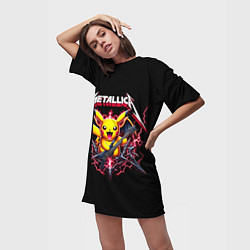 Футболка женская длинная Metallica - cool Pikachu, цвет: 3D-принт — фото 2