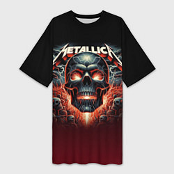 Футболка женская длинная Metallica - fire skull, цвет: 3D-принт