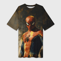 Футболка женская длинная Человек-паук портрет, цвет: 3D-принт