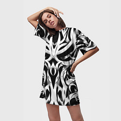 Футболка женская длинная Абстрактный узор - изогнутые формы трайбл татуиров, цвет: 3D-принт — фото 2