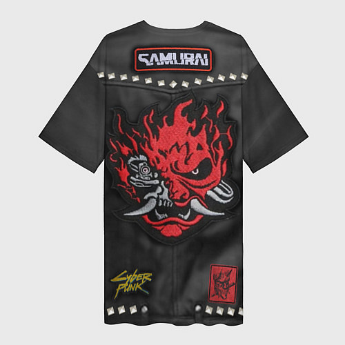 Женская длинная футболка Косуха с нашивкой самурая киберпанк / 3D-принт – фото 2