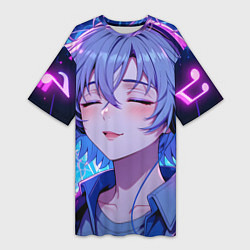 Футболка женская длинная Влюбленный в музыку, цвет: 3D-принт