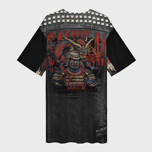 Женская длинная футболка Джинсовка с татуировкой дракона и самурая - имитац / 3D-принт – фото 2