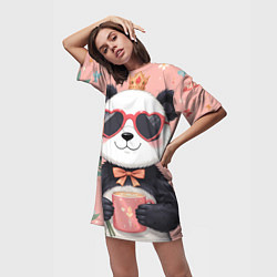 Футболка женская длинная Панда с поздравлениями и с цветами, цвет: 3D-принт — фото 2