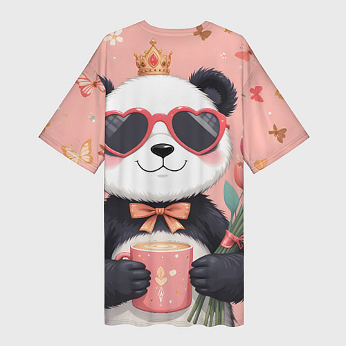 Женская длинная футболка Панда с поздравлениями и с цветами / 3D-принт – фото 2