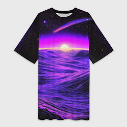 Футболка женская длинная Космический пейзаж и комета, цвет: 3D-принт