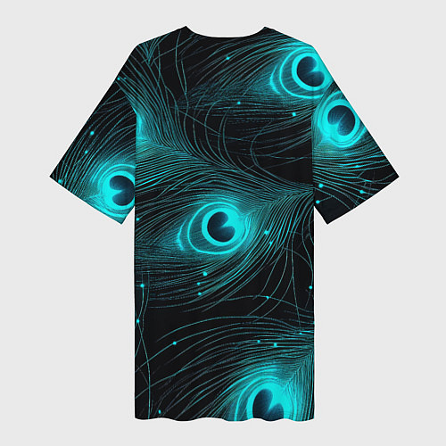 Женская длинная футболка Светящиеся перья павлина паттерн / 3D-принт – фото 2