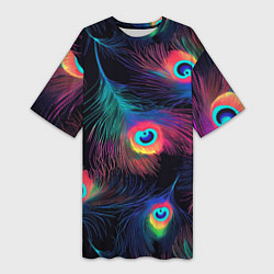 Женская длинная футболка Павлиньи перья - разные оттенки