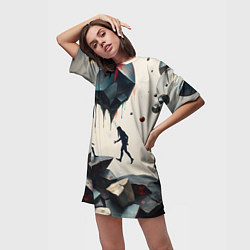 Футболка женская длинная Сюрреалистичные люди и камни, цвет: 3D-принт — фото 2