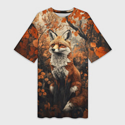 Женская длинная футболка Лис в лесной чаще