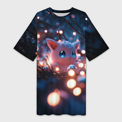 Футболка женская длинная Белый пушистый покемон, цвет: 3D-принт