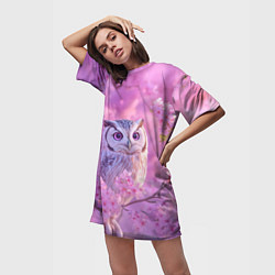 Футболка женская длинная Сова в весенних цветах, цвет: 3D-принт — фото 2