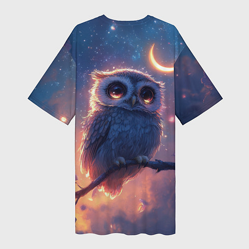 Женская длинная футболка Совушка и полумесяц / 3D-принт – фото 2