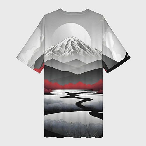 Женская длинная футболка Белые горы и красные деревья / 3D-принт – фото 2