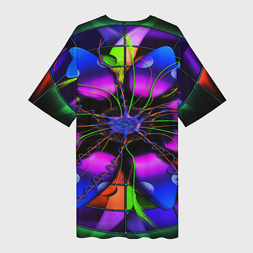 Женская длинная футболка Неоновая психоделика лепестки / 3D-принт – фото 2