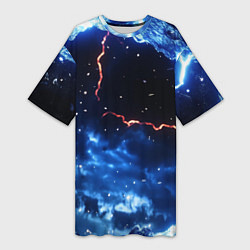 Футболка женская длинная Звезды и молнии в разломе плит, цвет: 3D-принт