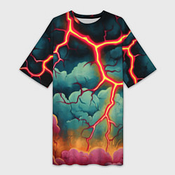 Футболка женская длинная Молнии в виде разлома, цвет: 3D-принт