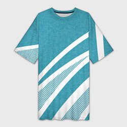 Футболка женская длинная Бело-голубой абстракция с полосами, цвет: 3D-принт
