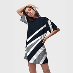 Футболка женская длинная Sport тёмно-синий с полосами, цвет: 3D-принт — фото 2