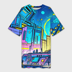 Женская длинная футболка Космический город