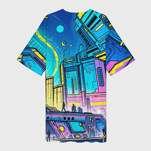 Женская длинная футболка Космический город / 3D-принт – фото 2