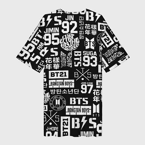 Женская длинная футболка Bangtan Boys pattern black / 3D-принт – фото 2