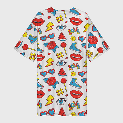 Женская длинная футболка Паттерн с яркими молодежными стикерами / 3D-принт – фото 2