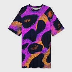 Футболка женская длинная Неоновый леопардовый узор, цвет: 3D-принт