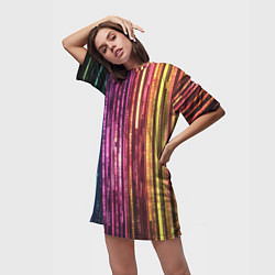 Футболка женская длинная Неоновый и переливающийся киберпанк узор, цвет: 3D-принт — фото 2