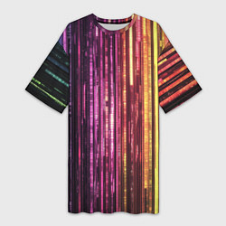 Футболка женская длинная Неоновый и переливающийся киберпанк узор, цвет: 3D-принт
