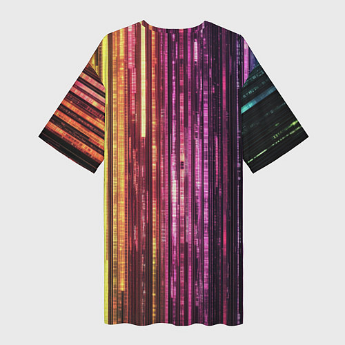 Женская длинная футболка Неоновый и переливающийся киберпанк узор / 3D-принт – фото 2