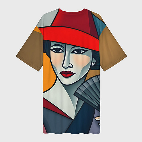 Женская длинная футболка Дама с веером / 3D-принт – фото 2