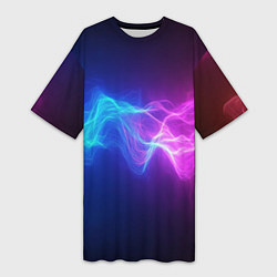 Женская длинная футболка Звуковая волна неоновый узор