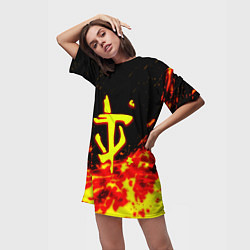 Футболка женская длинная Doom огненное лого, цвет: 3D-принт — фото 2