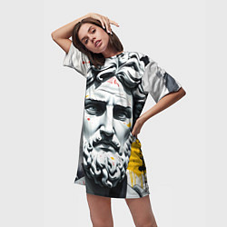 Футболка женская длинная Античный портрет и краска, цвет: 3D-принт — фото 2