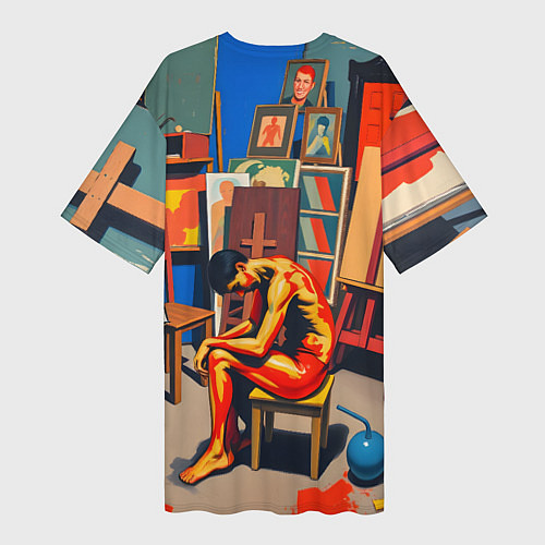 Женская длинная футболка Художник в мастерской / 3D-принт – фото 2