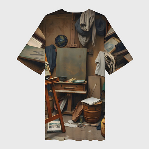 Женская длинная футболка Мастерская художника / 3D-принт – фото 2