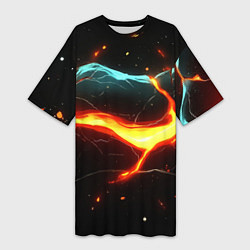 Футболка женская длинная Лава в черной текстуре, цвет: 3D-принт