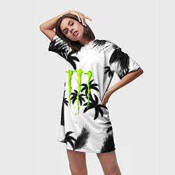 Футболка женская длинная Monster energy пальмы, цвет: 3D-принт — фото 2