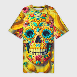 Женская длинная футболка Красочный летний паттерн с черепом - нейроарт
