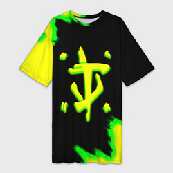 Женская длинная футболка Doom огненное лого краски