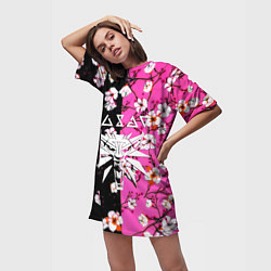 Футболка женская длинная Ведьмак паттерн сакура, цвет: 3D-принт — фото 2