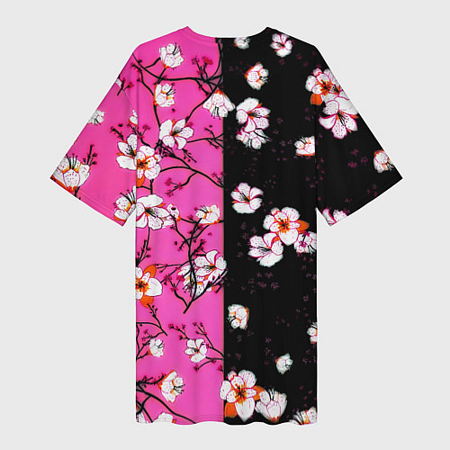 Женская длинная футболка Ведьмак паттерн сакура / 3D-принт – фото 2